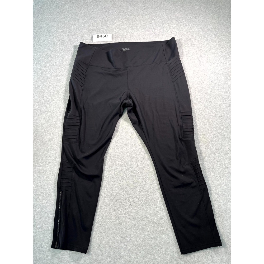 Athleta Delancey Moto Tight Leggings Womens 3X Black Nylon Stretch Ankle Zip